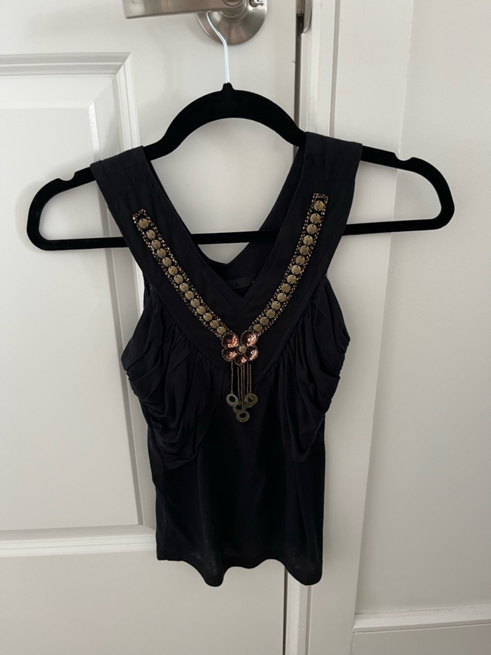 Ossira Black Embellished V-Neck Sleeveless Top